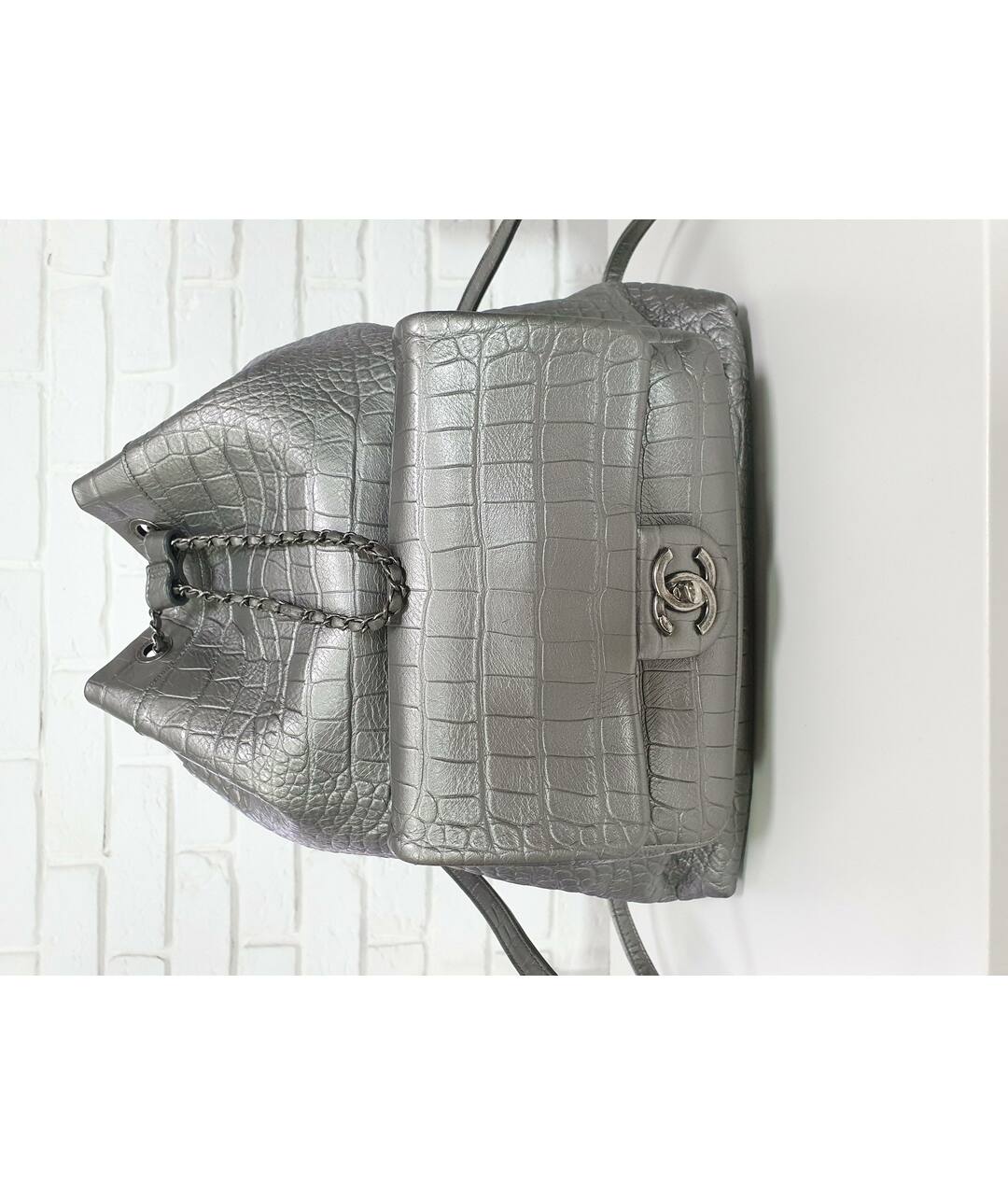 CHANEL PRE-OWNED Серебрянный кожаный рюкзак, фото 6