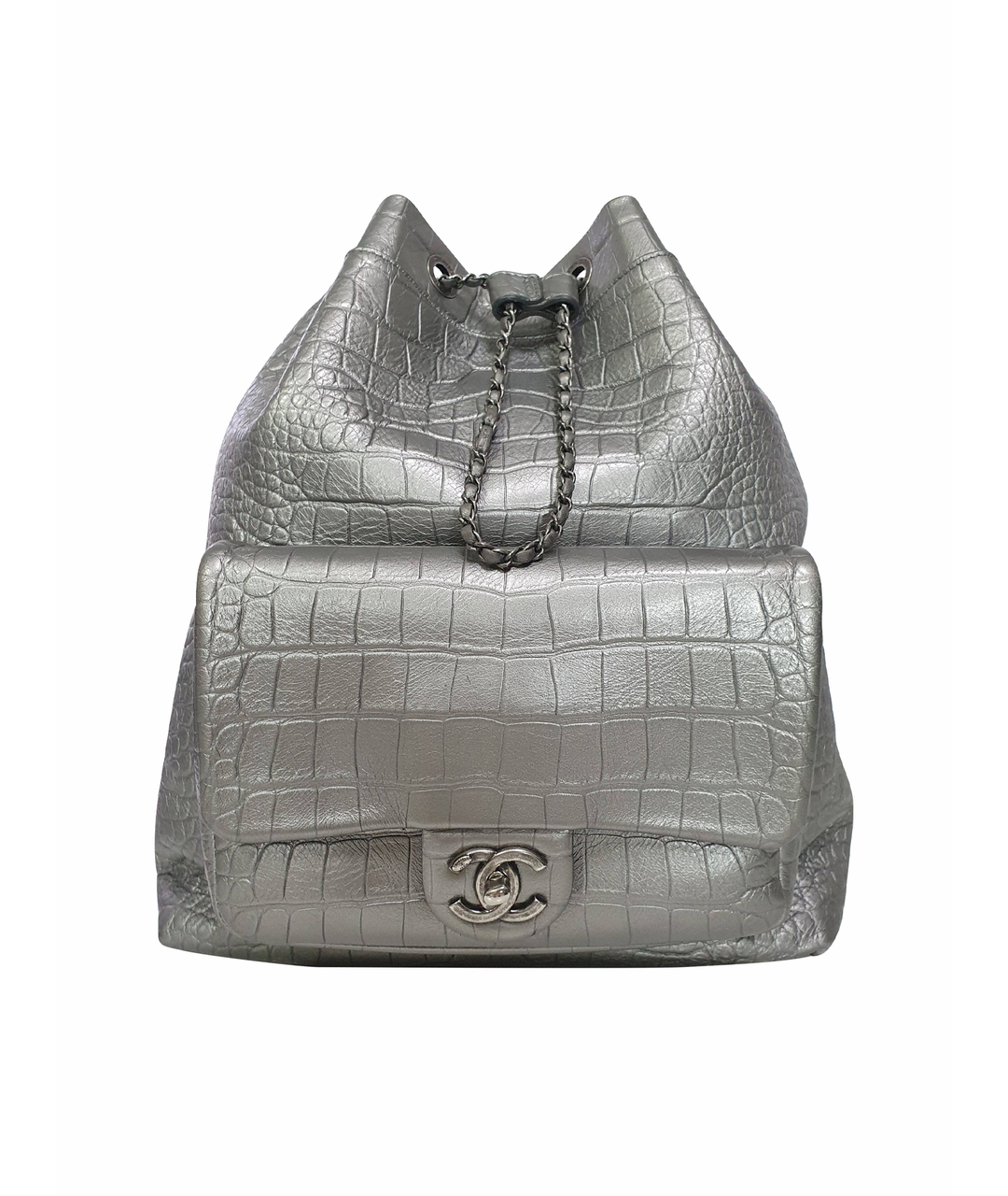 CHANEL PRE-OWNED Серебрянный кожаный рюкзак, фото 1
