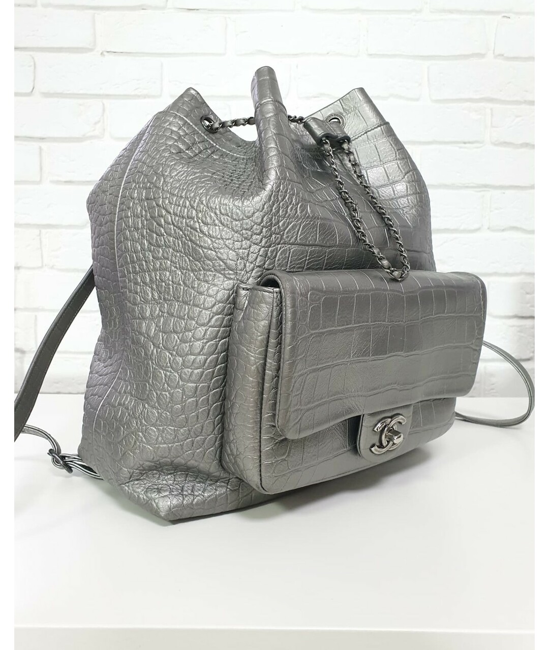 CHANEL PRE-OWNED Серебрянный кожаный рюкзак, фото 2