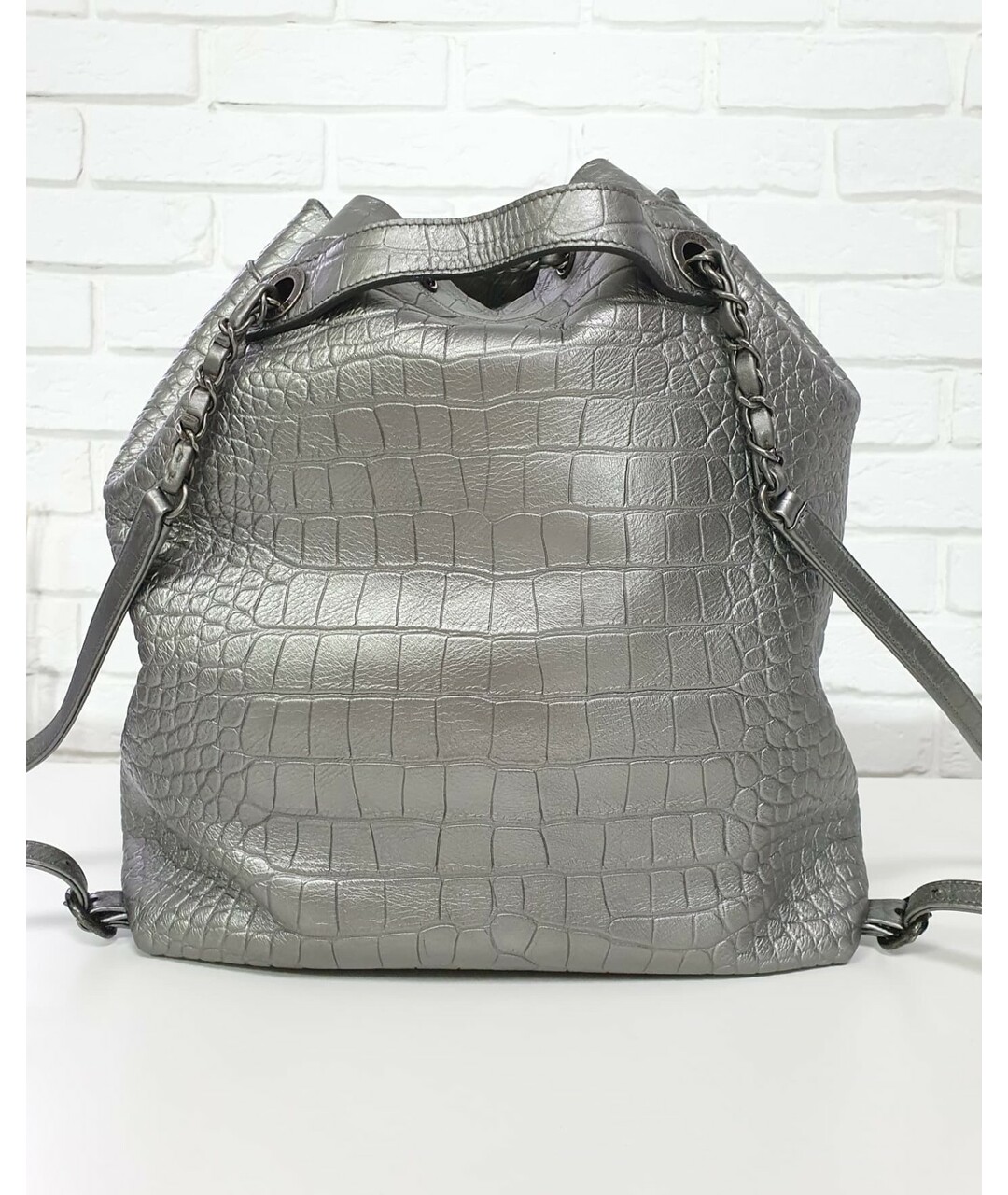 CHANEL PRE-OWNED Серебрянный кожаный рюкзак, фото 3