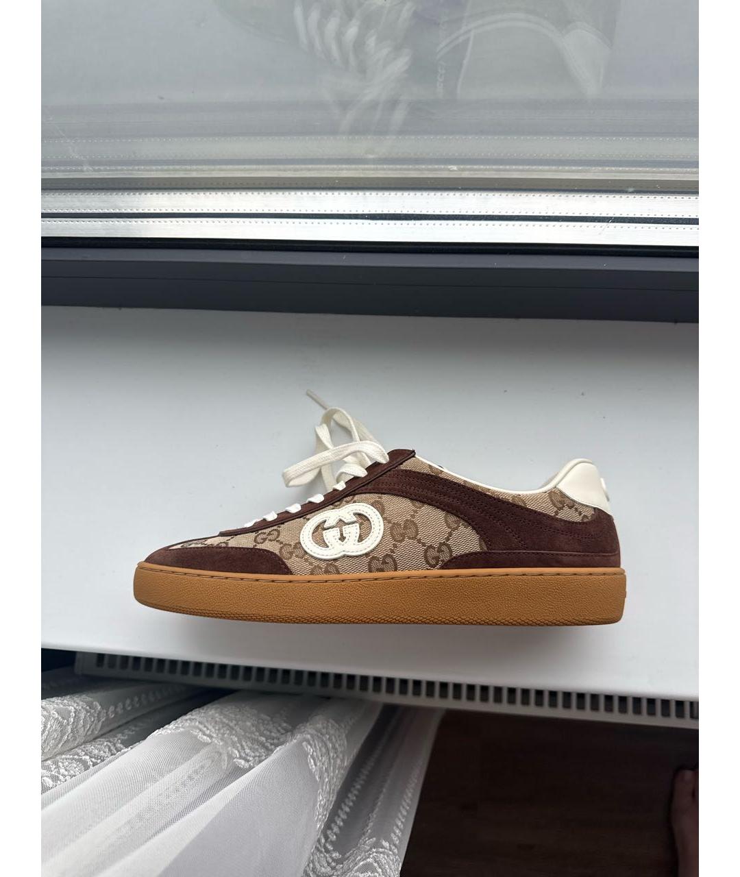 GUCCI Коричневые замшевые низкие кроссовки / кеды, фото 6