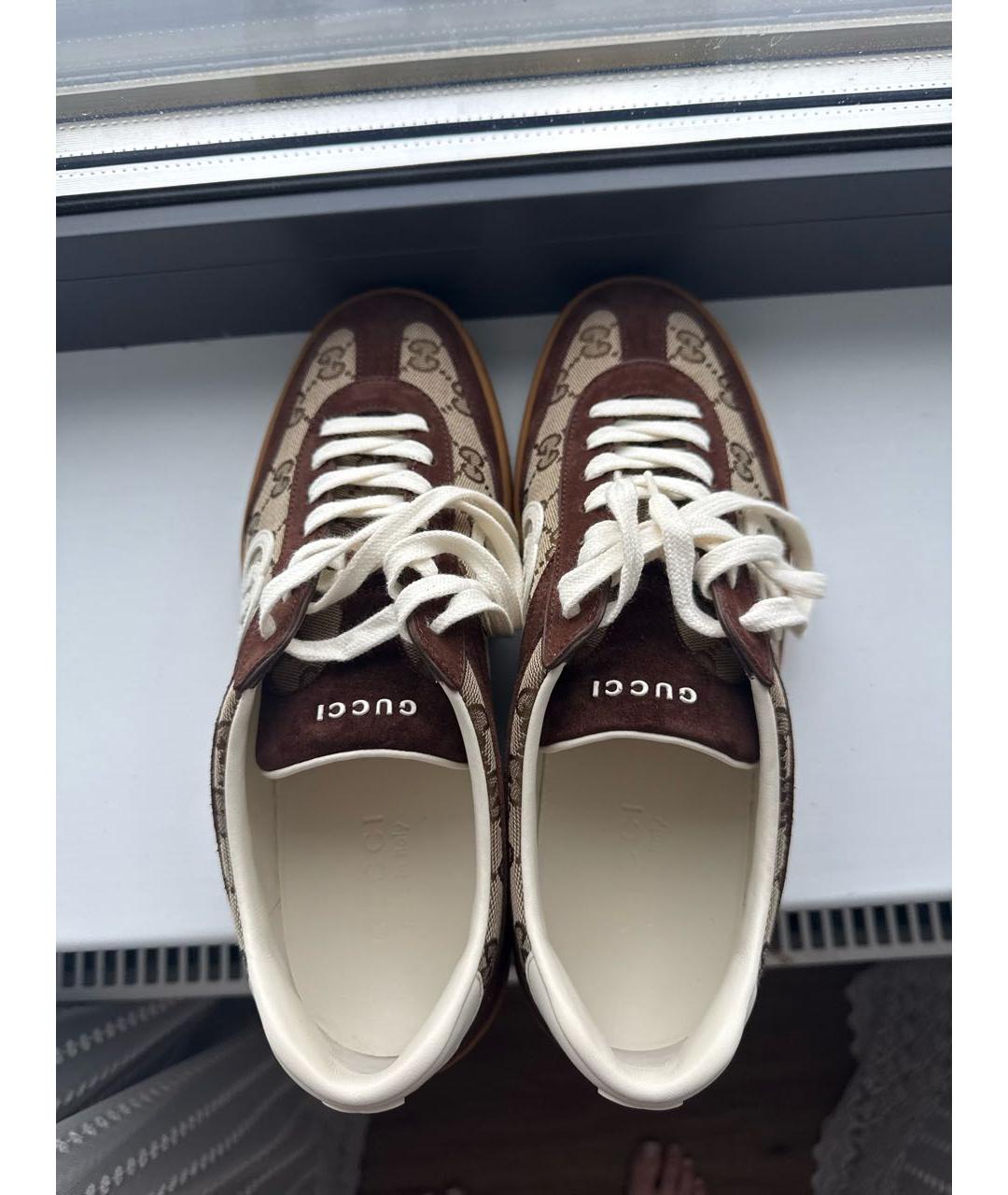 GUCCI Коричневые замшевые низкие кроссовки / кеды, фото 3
