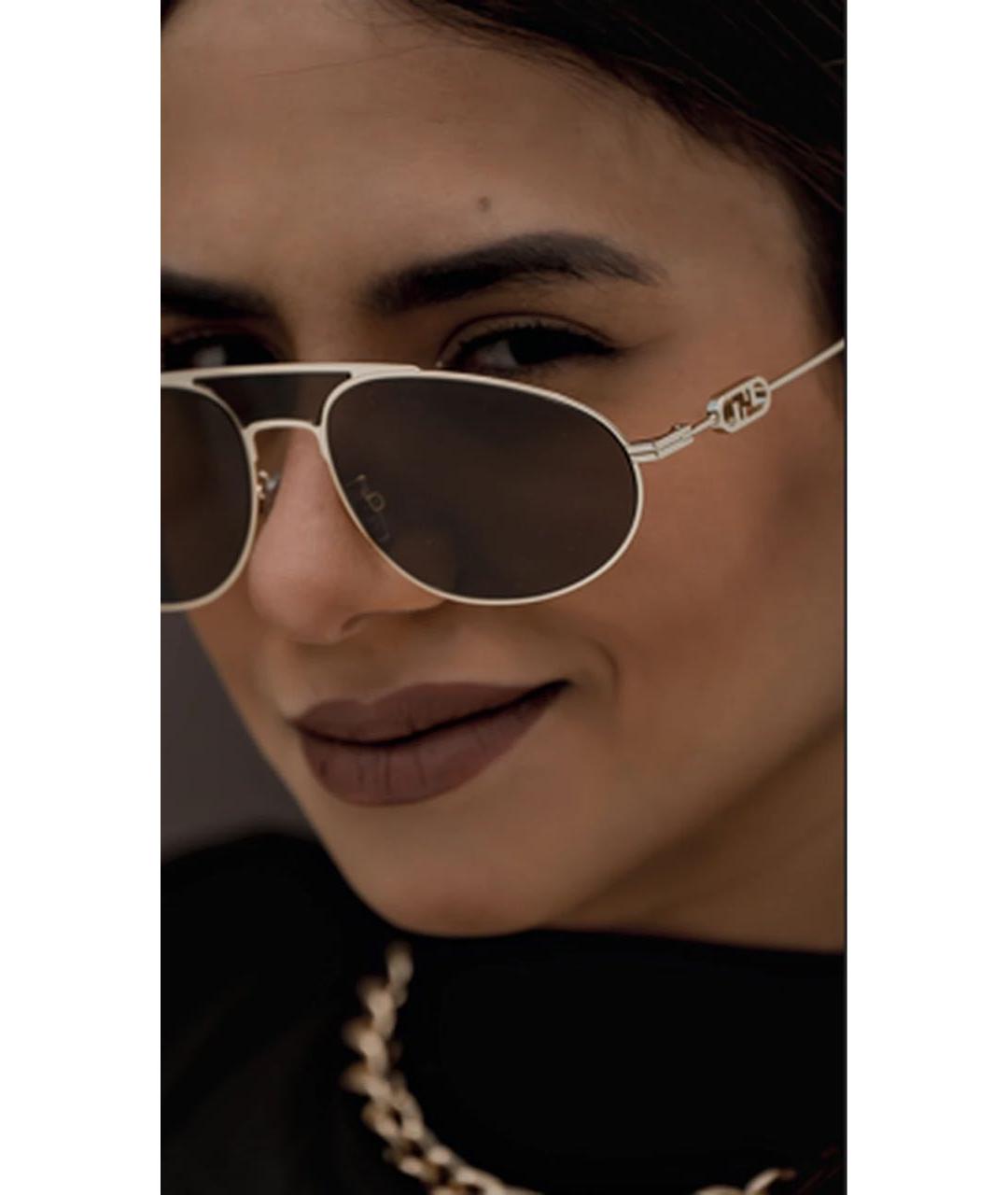 FENDI Коричневые металлические солнцезащитные очки, фото 2