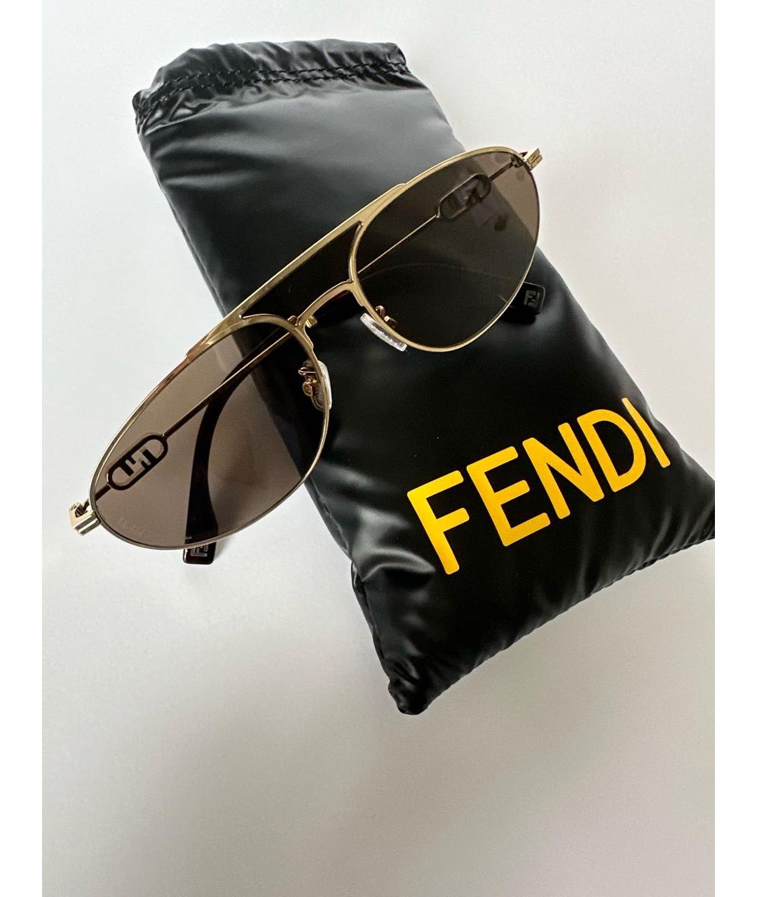FENDI Коричневые металлические солнцезащитные очки, фото 3
