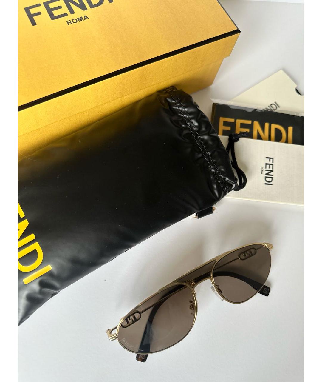 FENDI Коричневые металлические солнцезащитные очки, фото 4