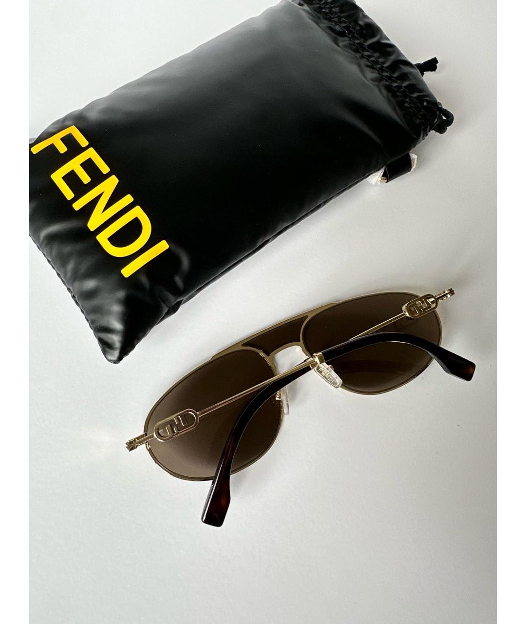 FENDI Коричневые металлические солнцезащитные очки, фото 5