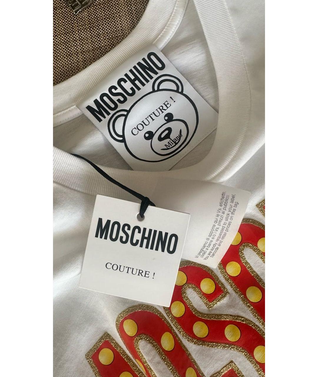MOSCHINO Белая хлопко-эластановая футболка, фото 4