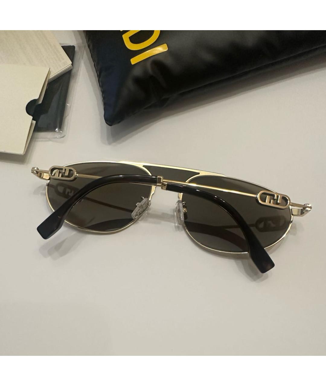 FENDI Коричневые металлические солнцезащитные очки, фото 4
