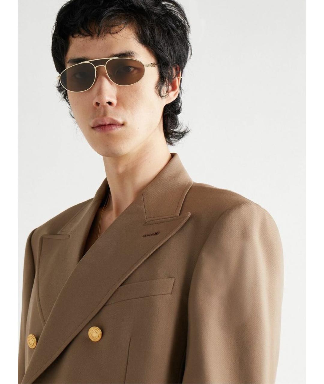 FENDI Коричневые металлические солнцезащитные очки, фото 2