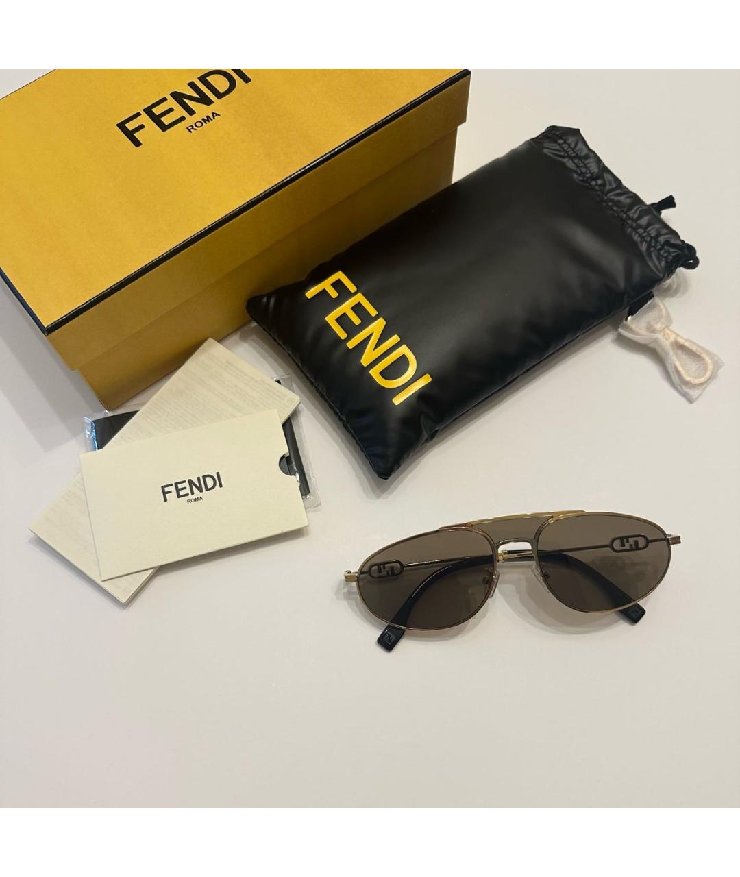 FENDI Коричневые металлические солнцезащитные очки, фото 5