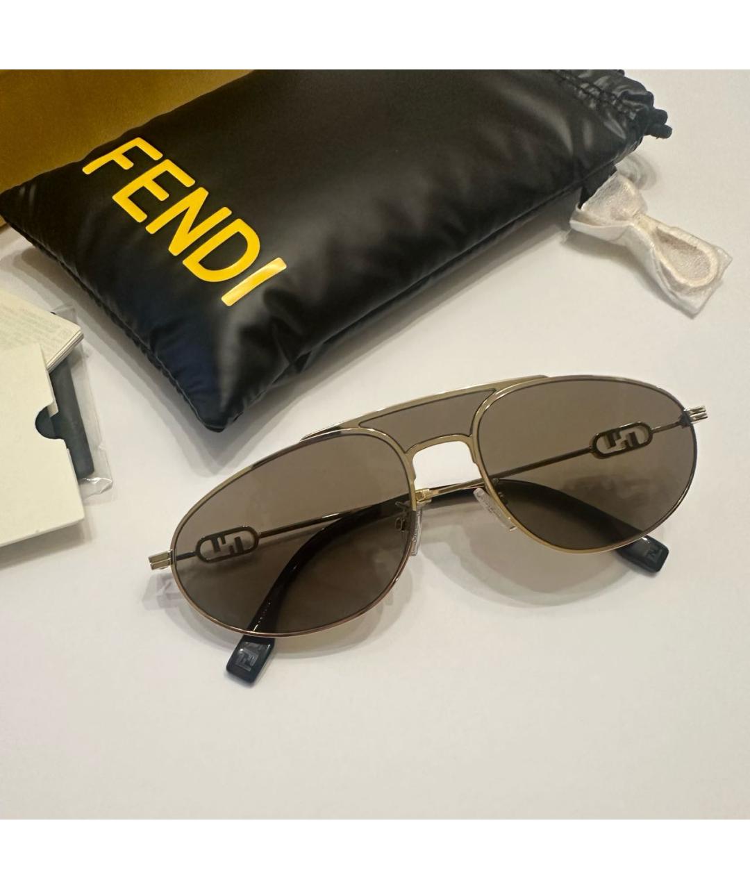 FENDI Коричневые металлические солнцезащитные очки, фото 3