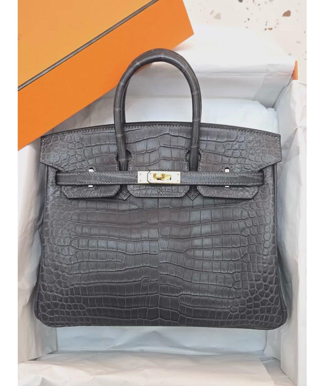 HERMES Черная сумка с короткими ручками из экзотической кожи, фото 9