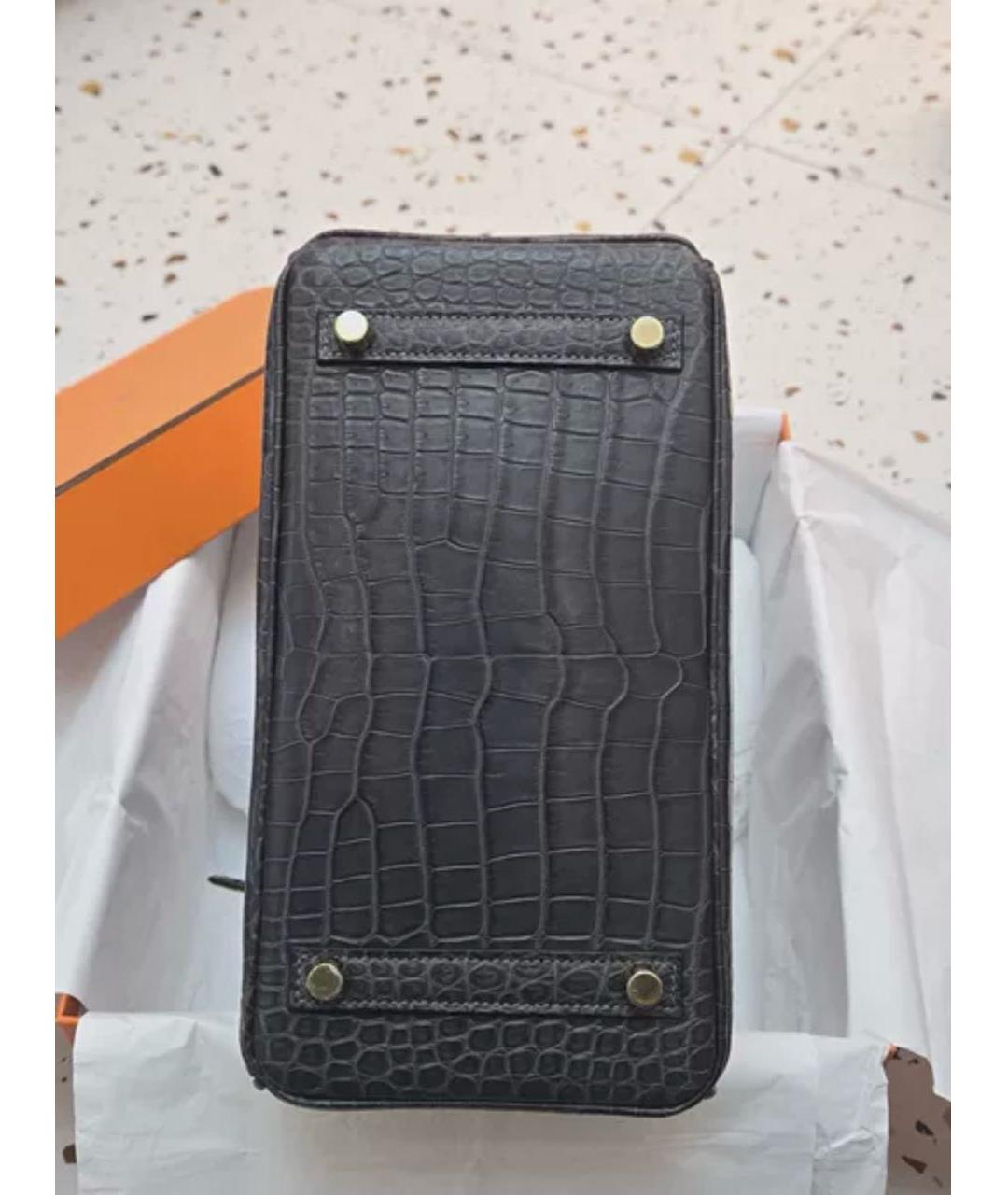 HERMES Черная сумка с короткими ручками из экзотической кожи, фото 5