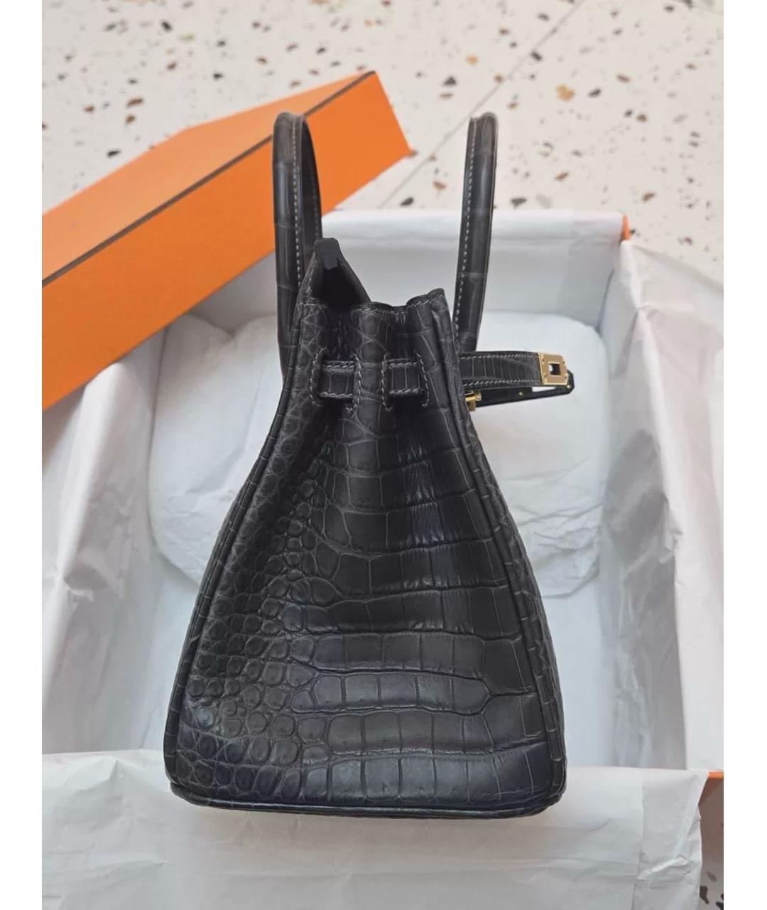 HERMES Черная сумка с короткими ручками из экзотической кожи, фото 3