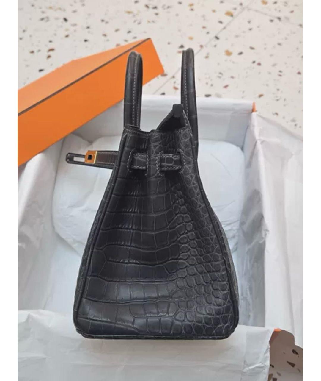 HERMES Черная сумка с короткими ручками из экзотической кожи, фото 4