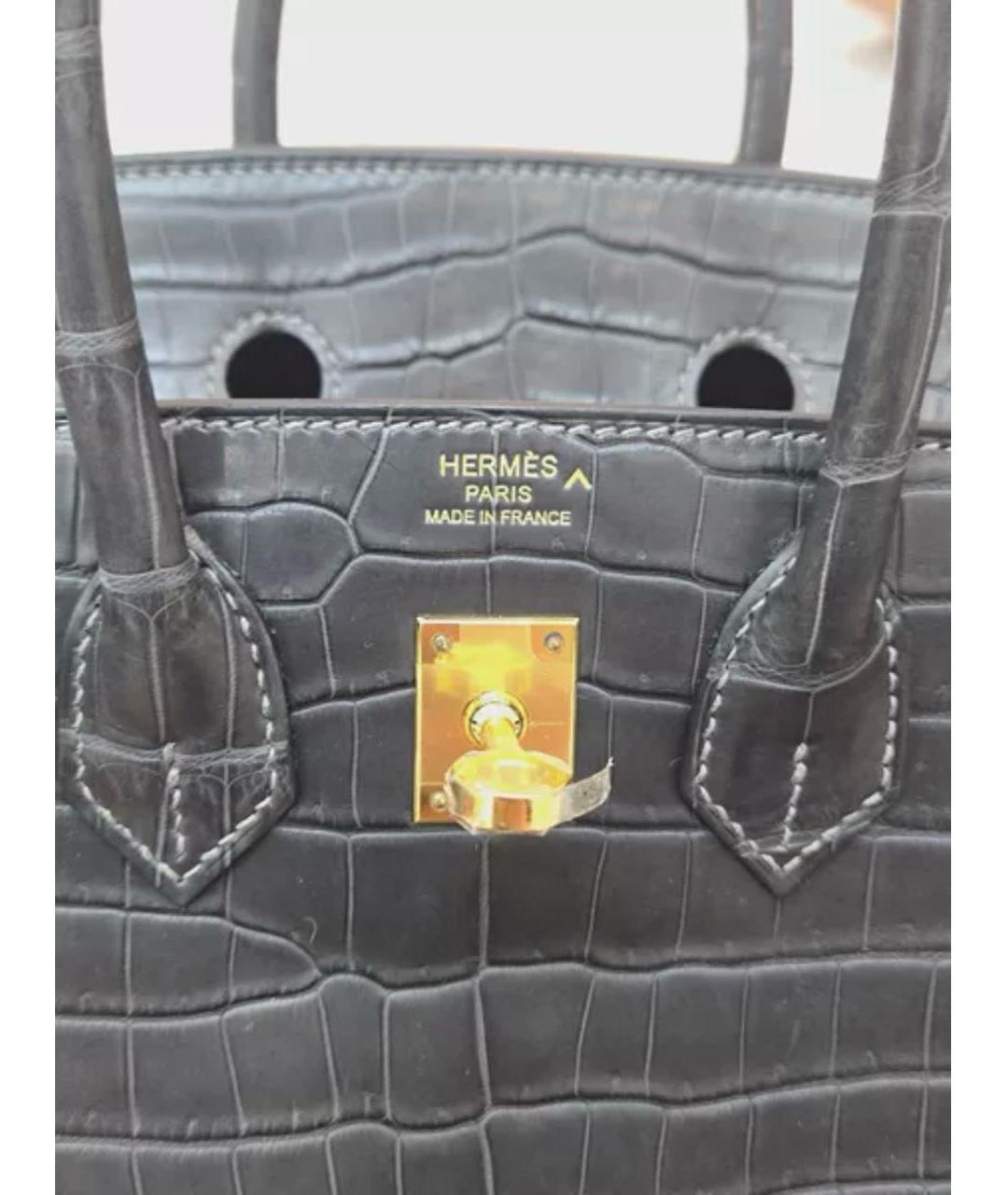 HERMES Черная сумка с короткими ручками из экзотической кожи, фото 7