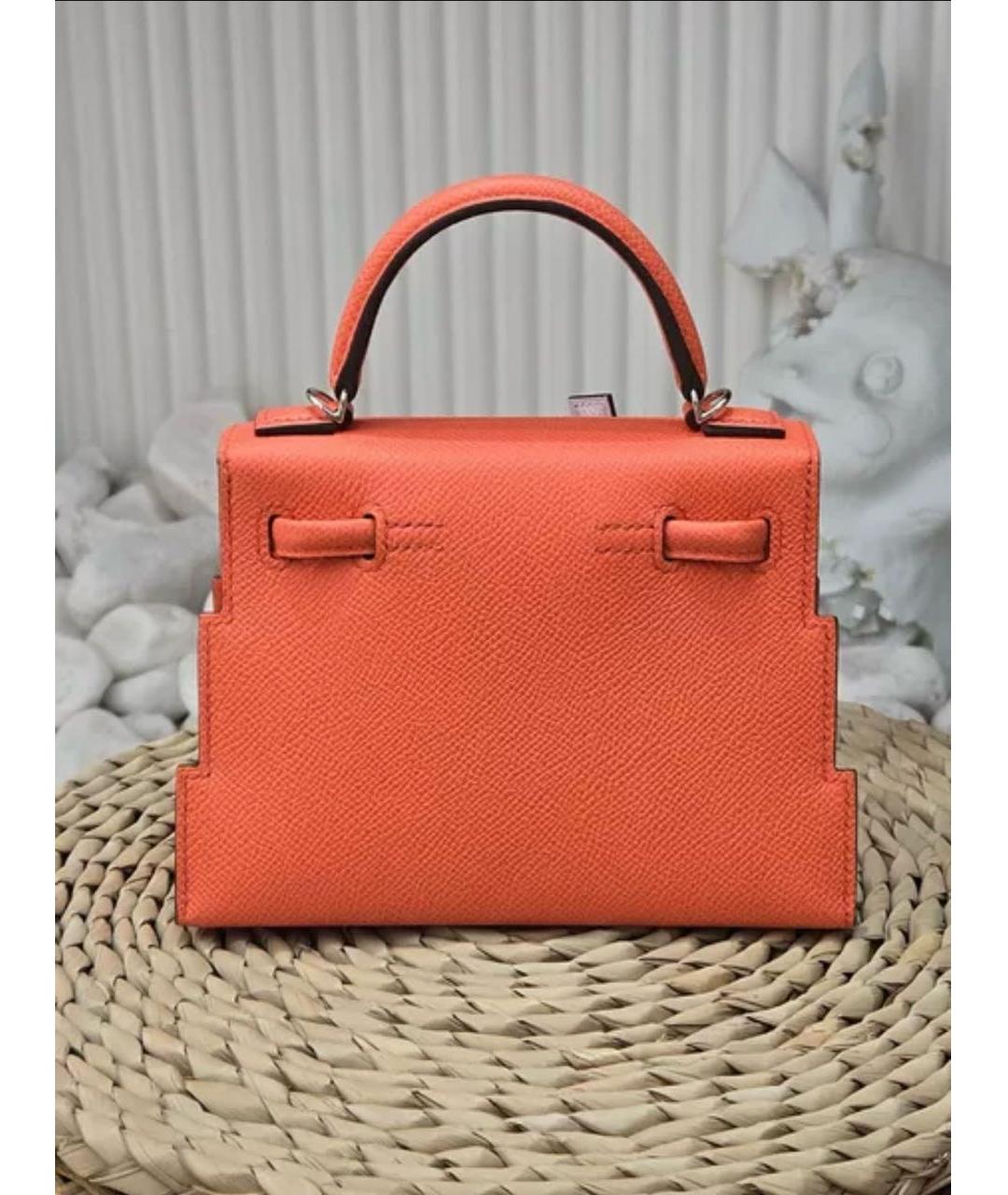 HERMES Коралловая кожаная сумка с короткими ручками, фото 2
