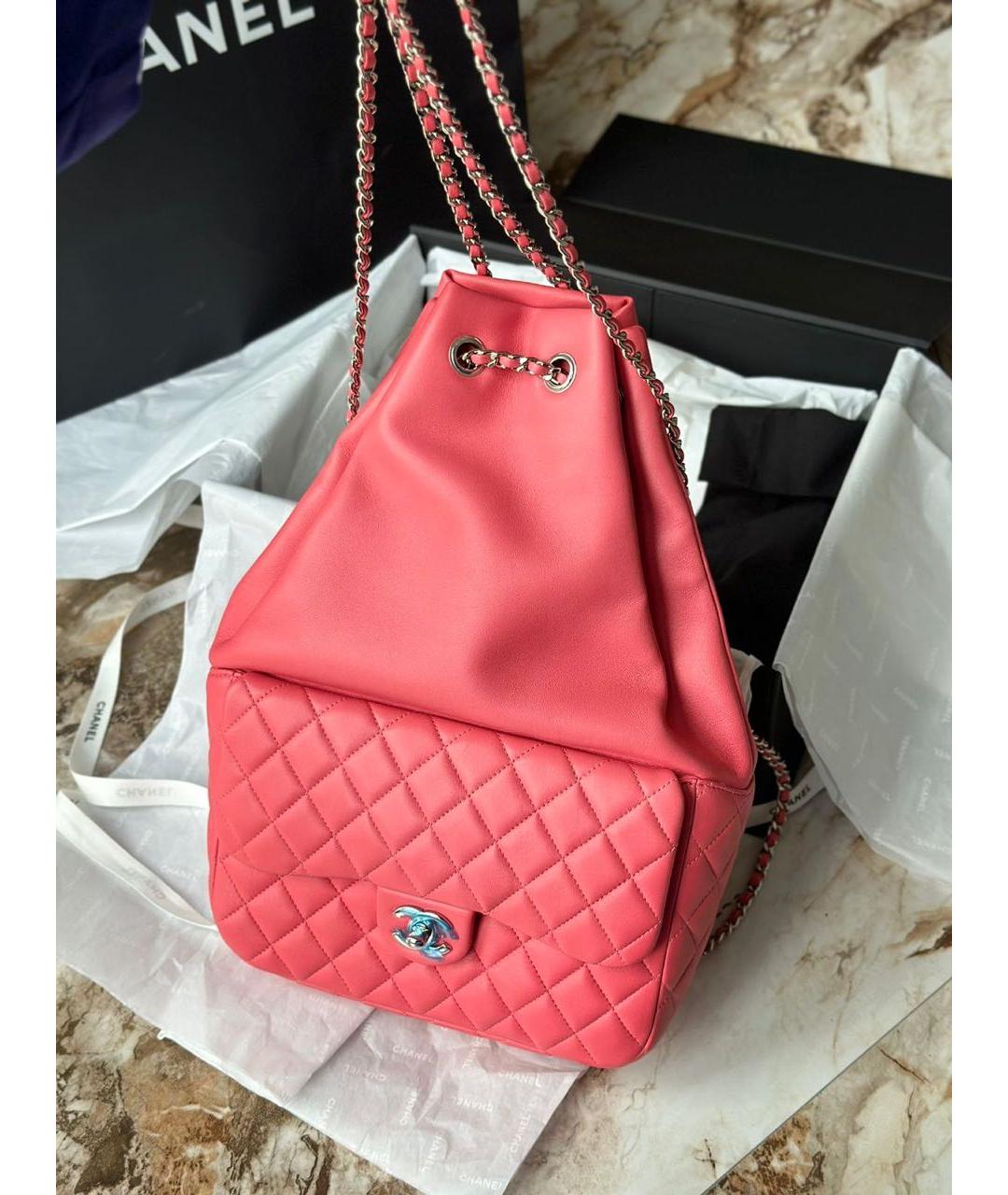 CHANEL Коралловый кожаный рюкзак, фото 5