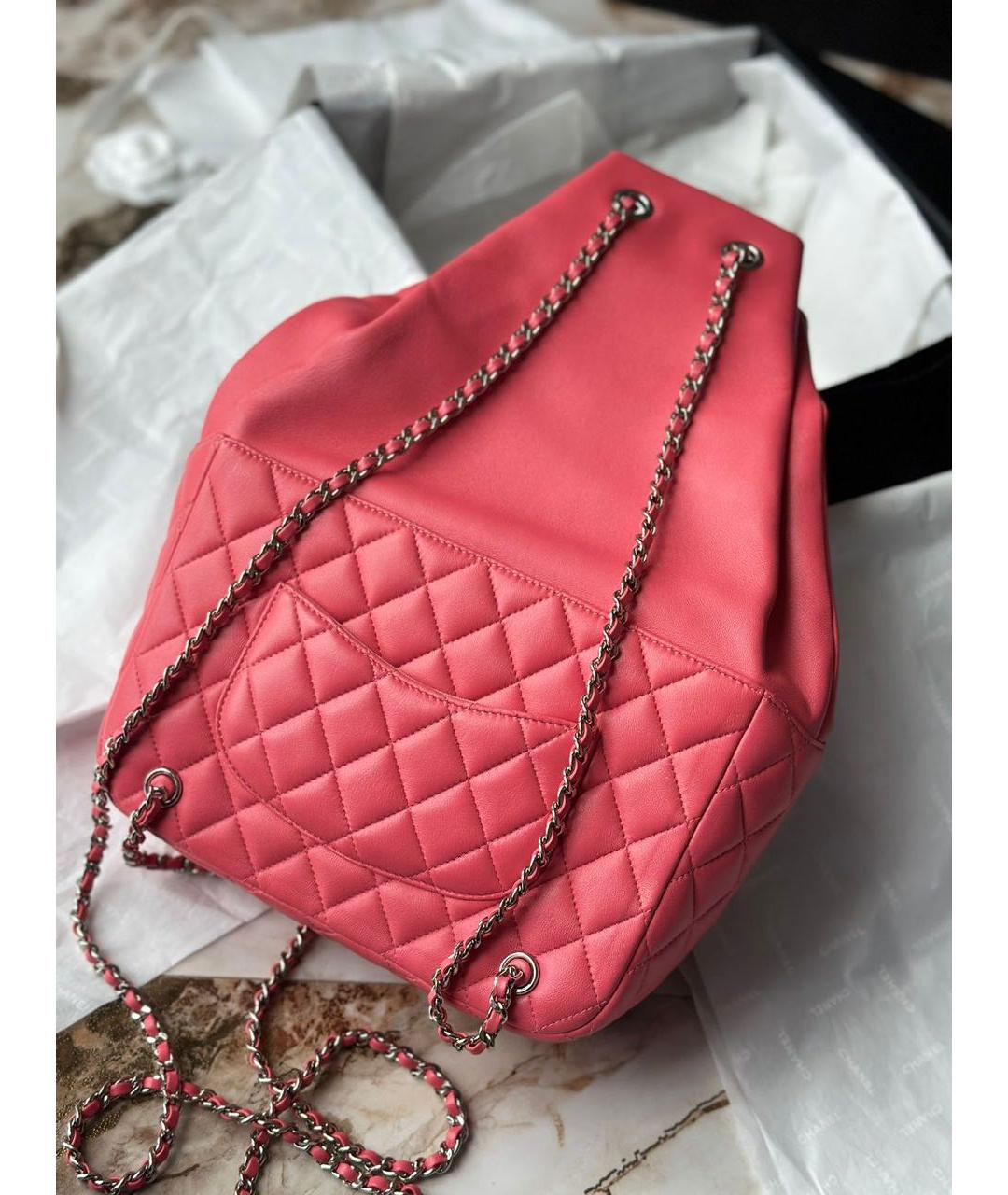 CHANEL Коралловый кожаный рюкзак, фото 7