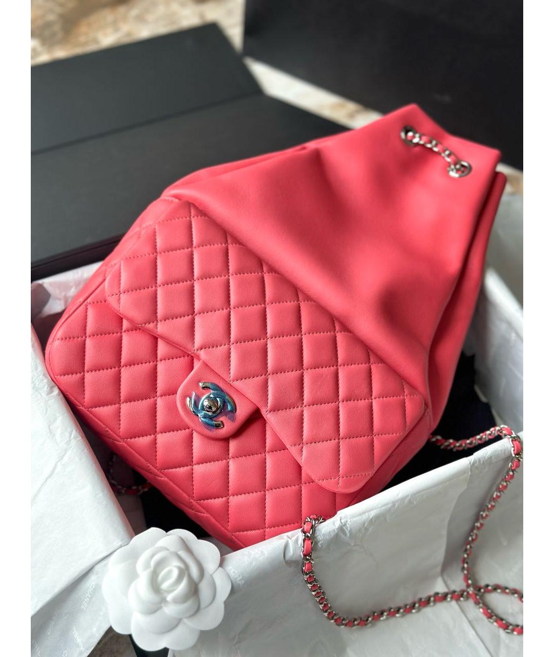 CHANEL Коралловый кожаный рюкзак, фото 9