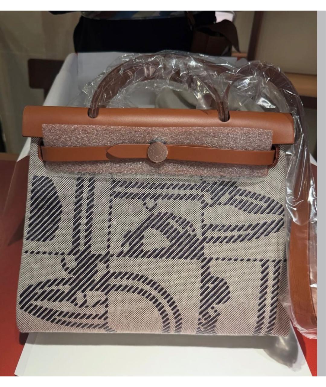 HERMES Бежевая тканевая сумка тоут, фото 3