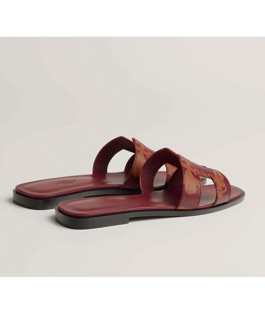 HERMES Бордовые кожаные шлепанцы, фото 4