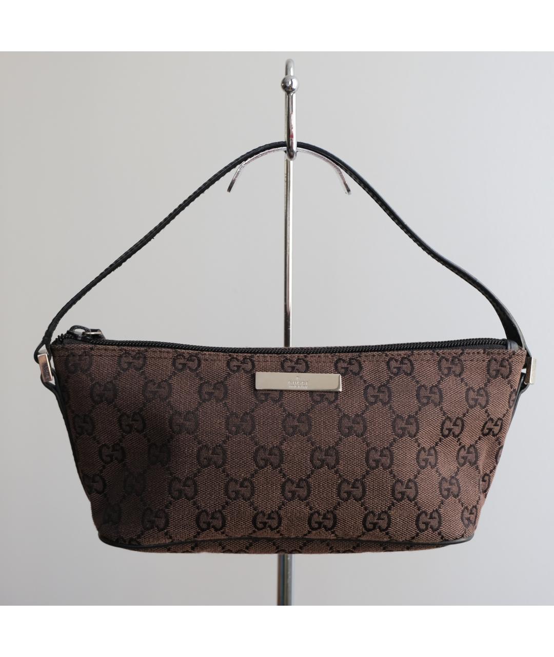 GUCCI Коричневая тканевая сумка с короткими ручками, фото 6