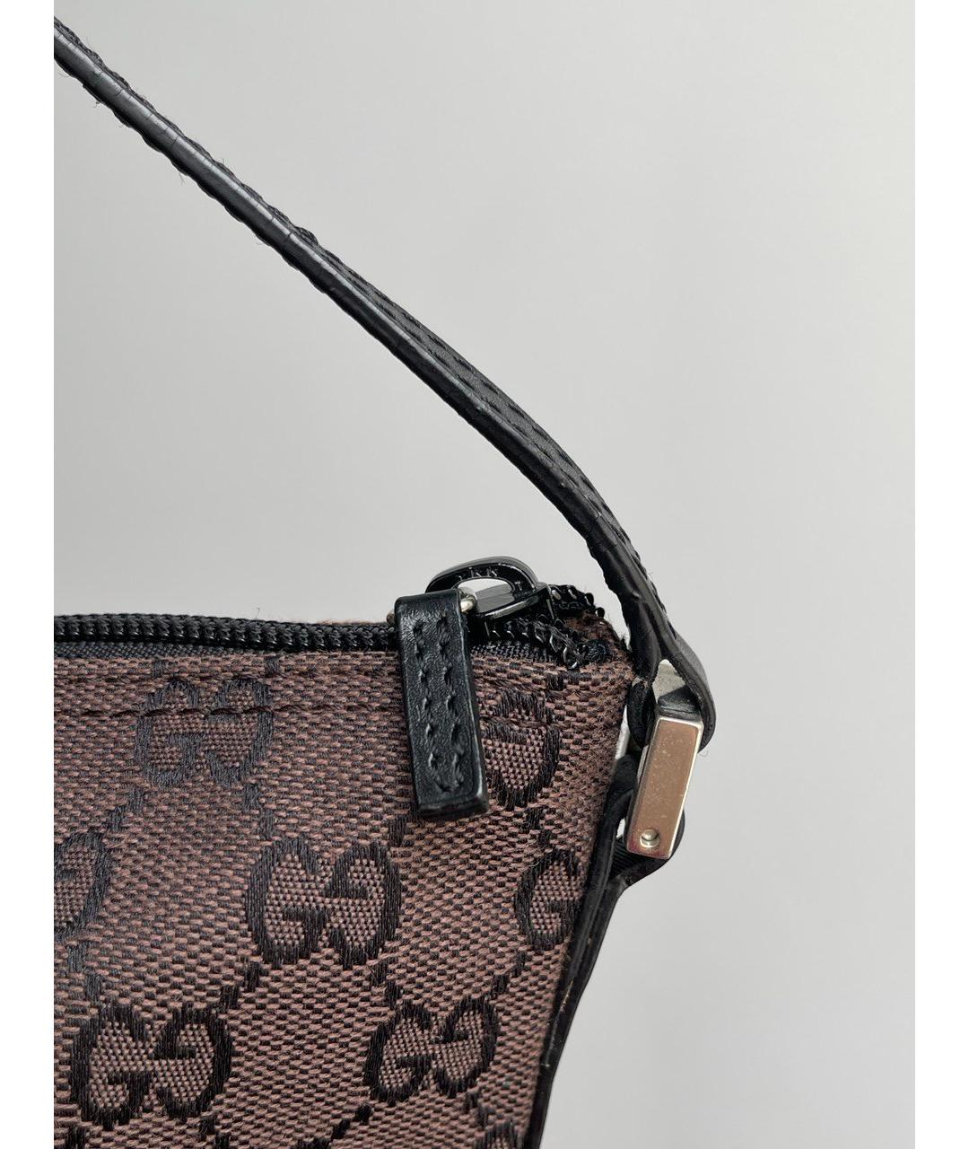 GUCCI Коричневая тканевая сумка с короткими ручками, фото 5