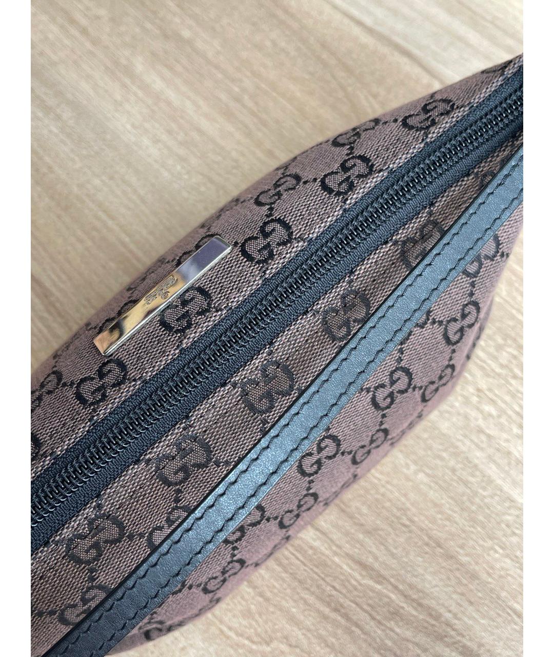 GUCCI Коричневая тканевая сумка с короткими ручками, фото 2