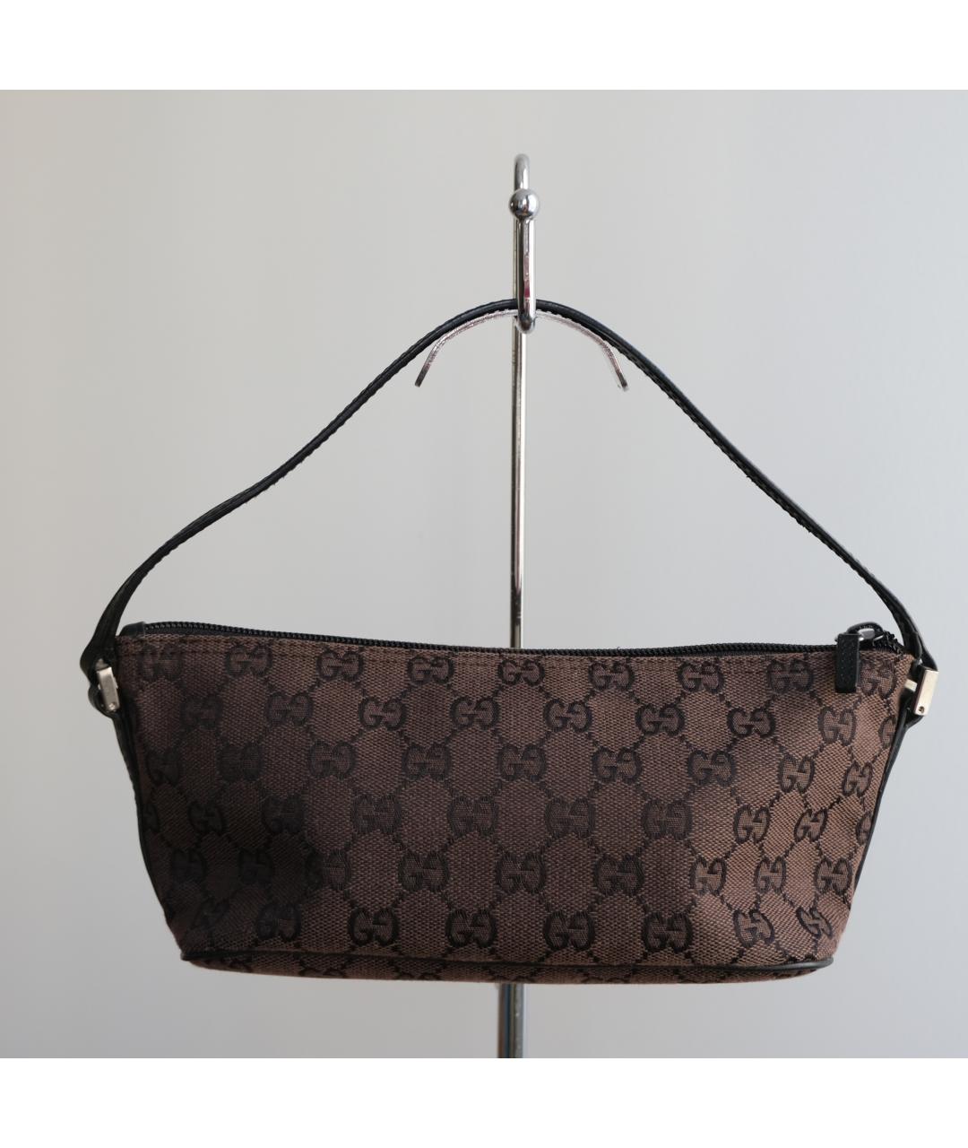 GUCCI Коричневая тканевая сумка с короткими ручками, фото 3