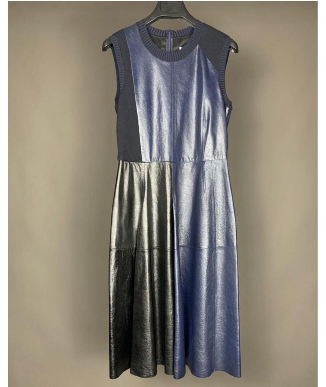 SPORTMAX Синее кожаное повседневное платье, фото 6