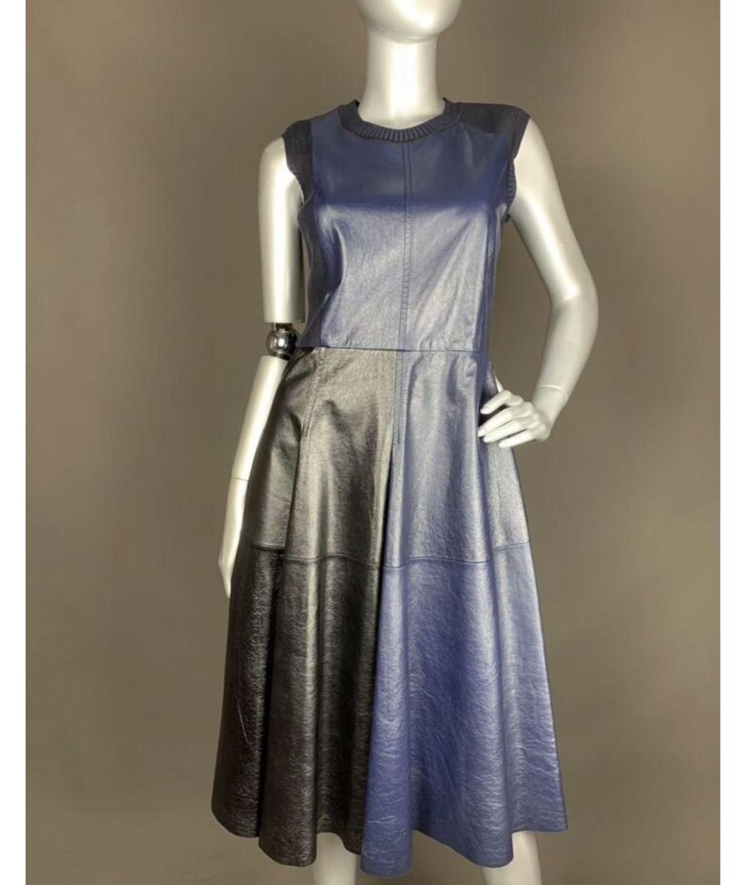 SPORTMAX Синее кожаное повседневное платье, фото 5