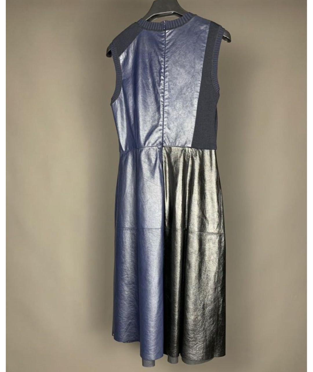 SPORTMAX Синее кожаное повседневное платье, фото 2