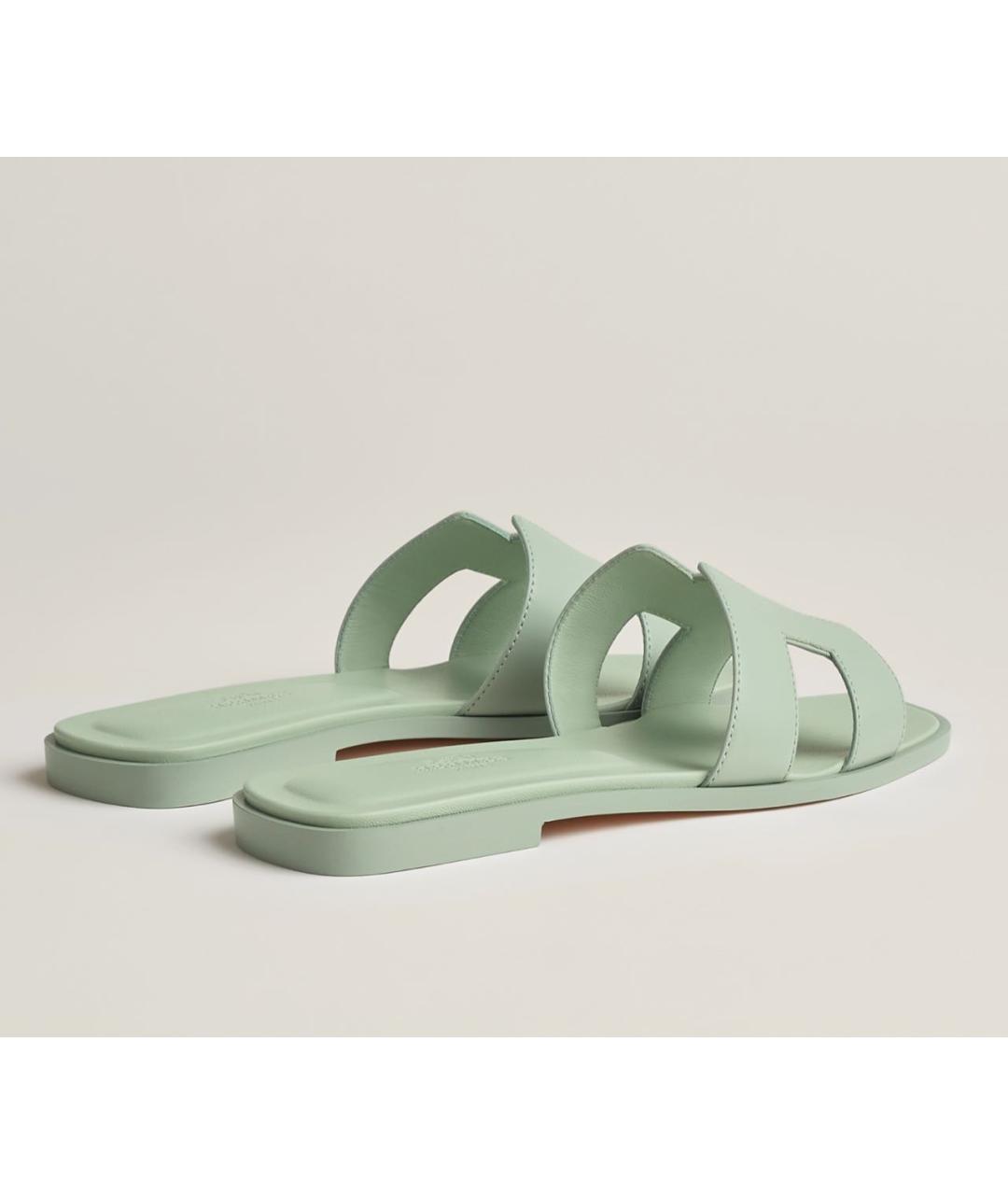 HERMES Салатовые кожаные шлепанцы, фото 3