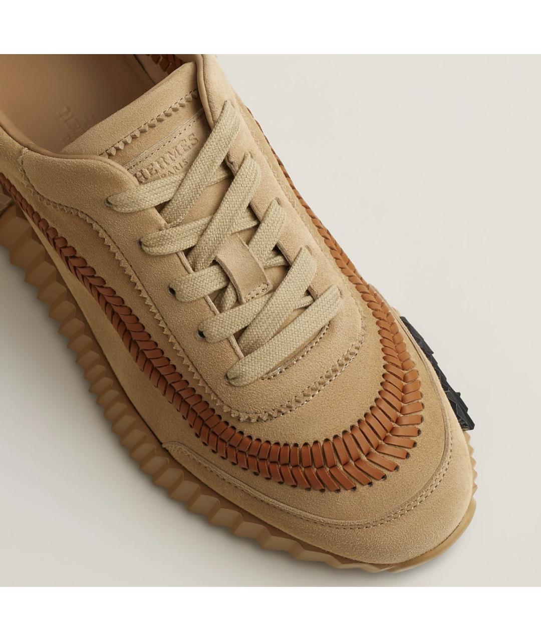 HERMES Бежевые замшевые кроссовки, фото 4