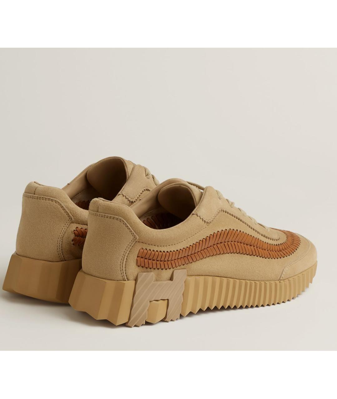 HERMES Бежевые замшевые кроссовки, фото 2