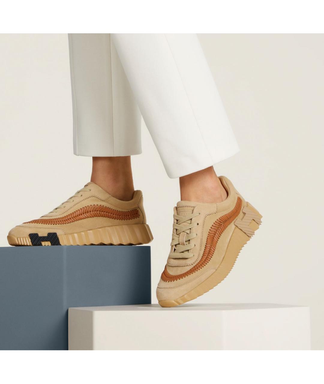 HERMES Бежевые замшевые кроссовки, фото 6