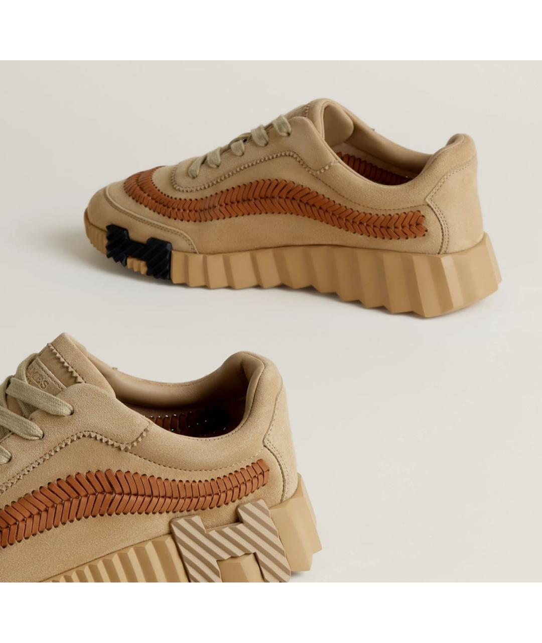 HERMES Бежевые замшевые кроссовки, фото 3