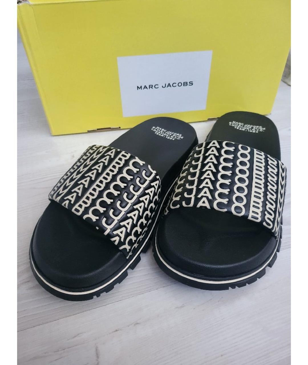 MARC JACOBS Черные кожаные шлепанцы, фото 2