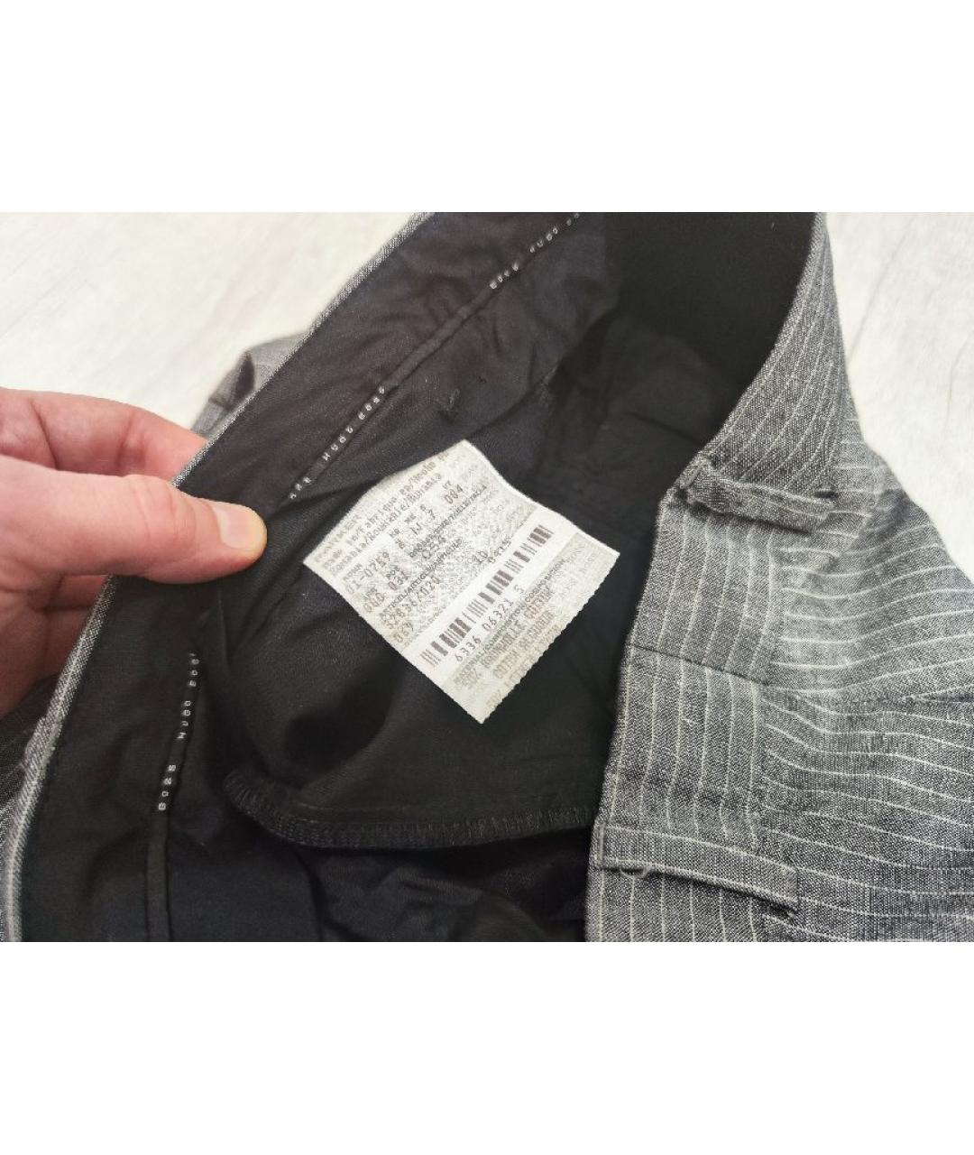 HUGO BOSS Серые льняные повседневные брюки, фото 4