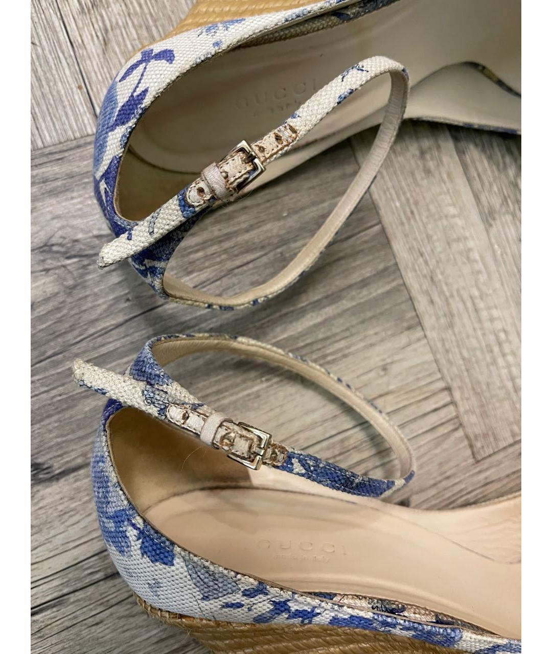 GUCCI Голубые текстильные босоножки, фото 6