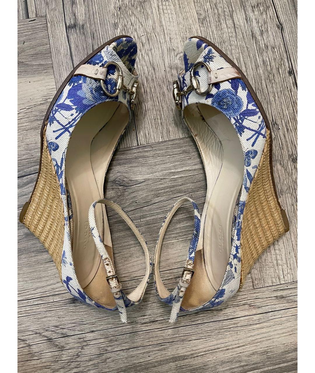 GUCCI Голубые текстильные босоножки, фото 5