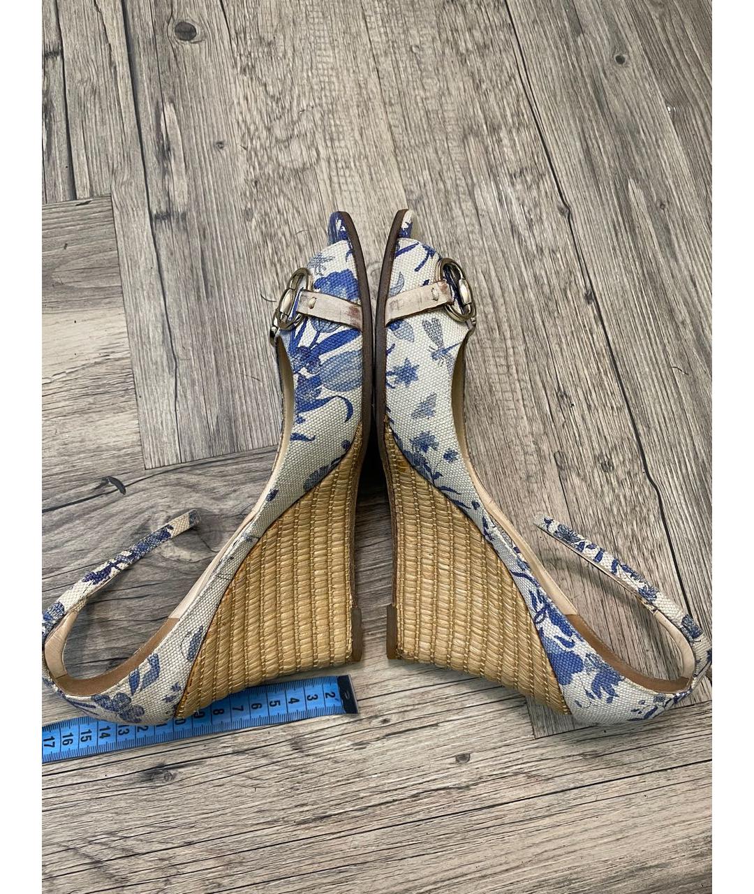 GUCCI Голубые текстильные босоножки, фото 8