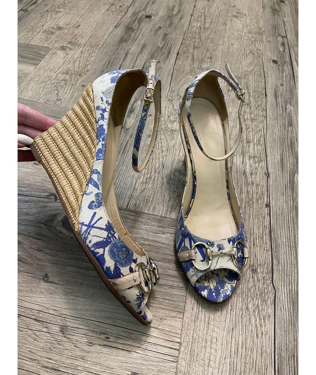 GUCCI Голубые текстильные босоножки, фото 9