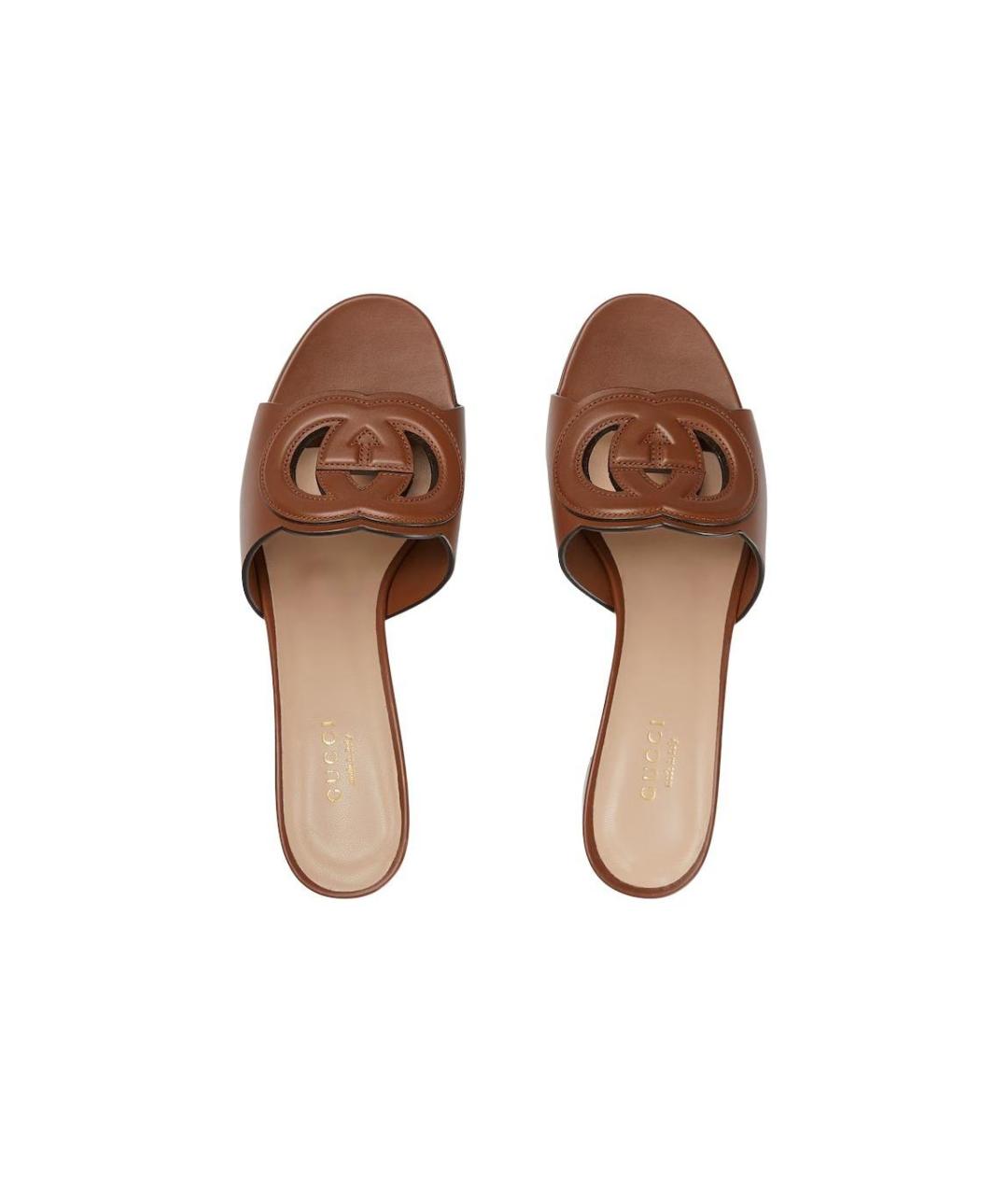 GUCCI Коричневые кожаные босоножки, фото 3