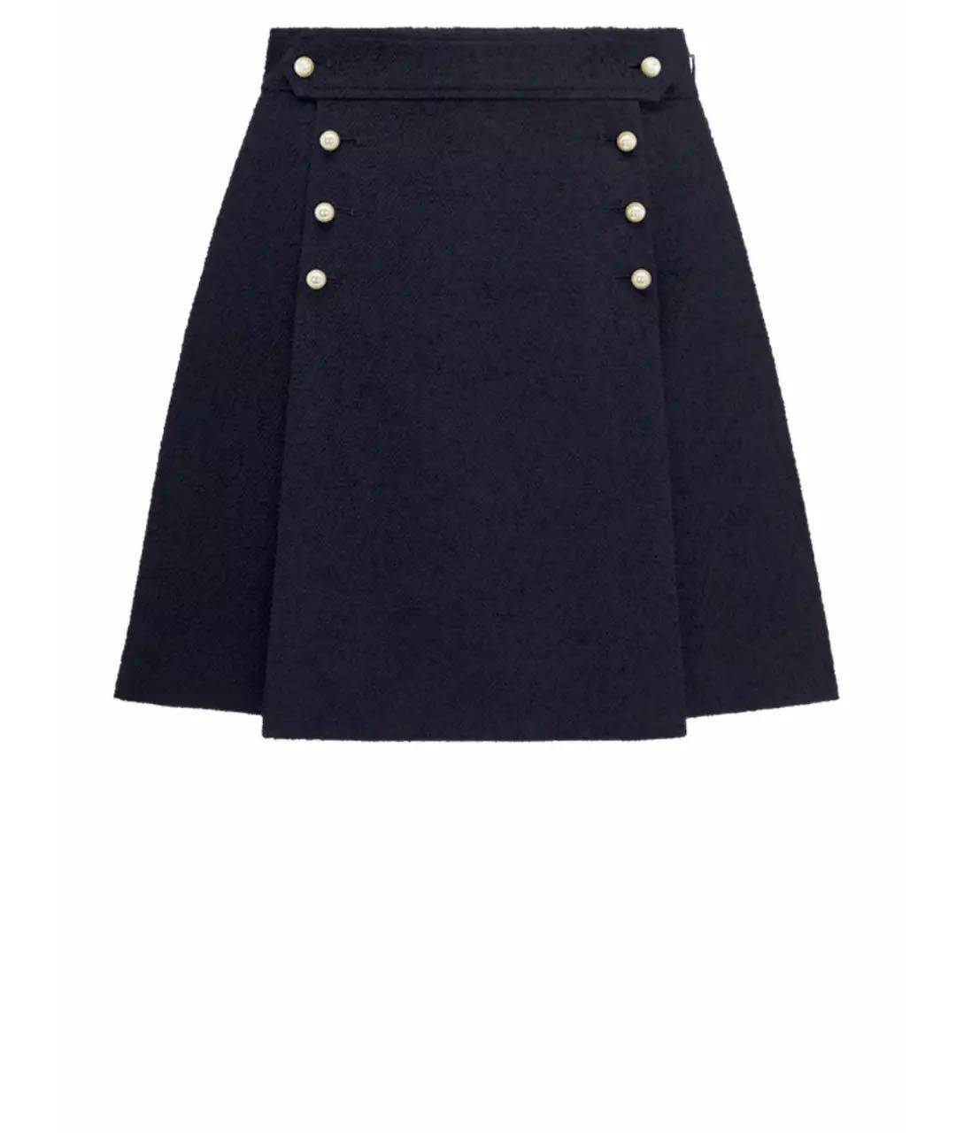 CHRISTIAN DIOR Синяя шерстяная юбка мини, фото 1