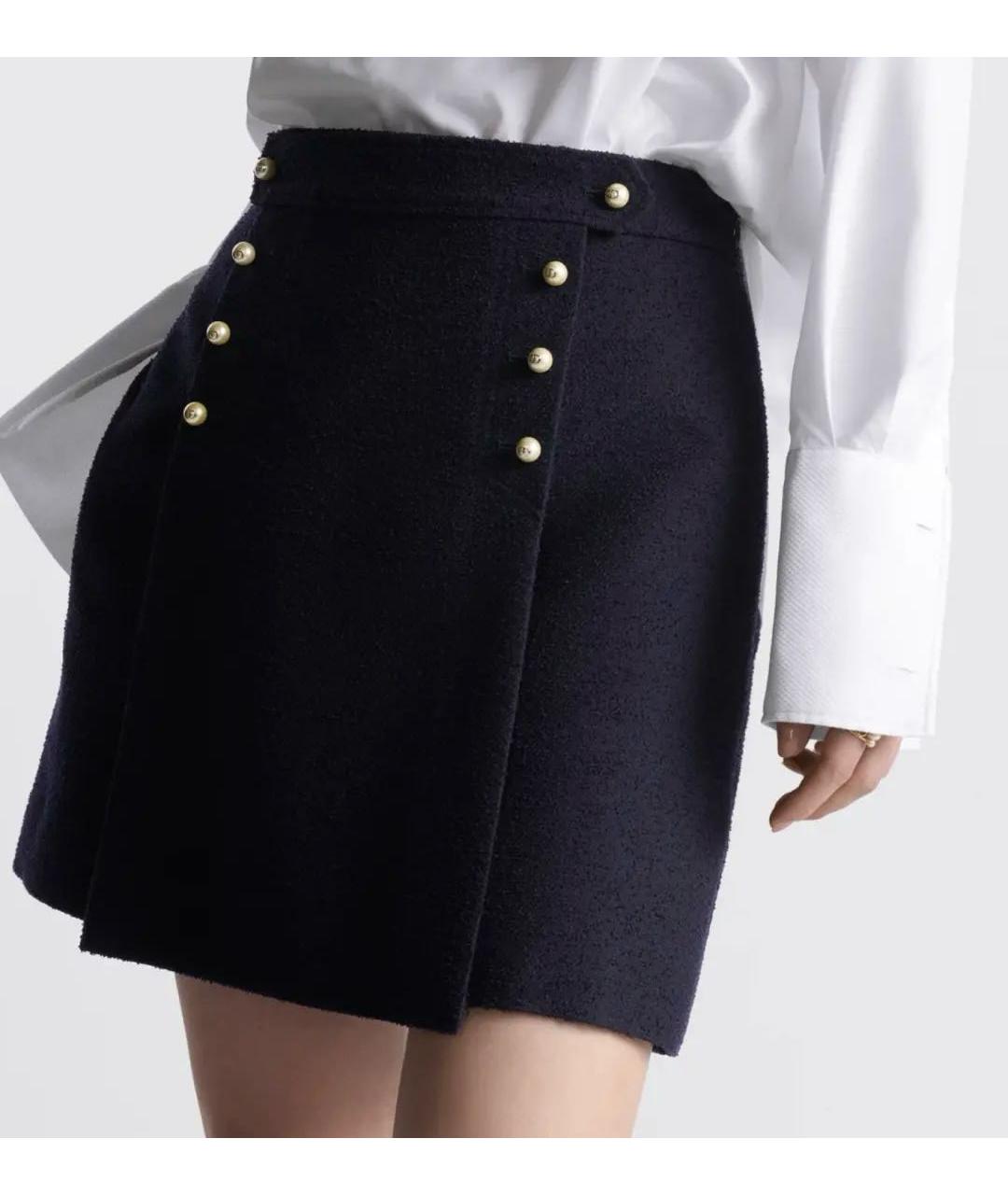 CHRISTIAN DIOR Синяя шерстяная юбка мини, фото 2