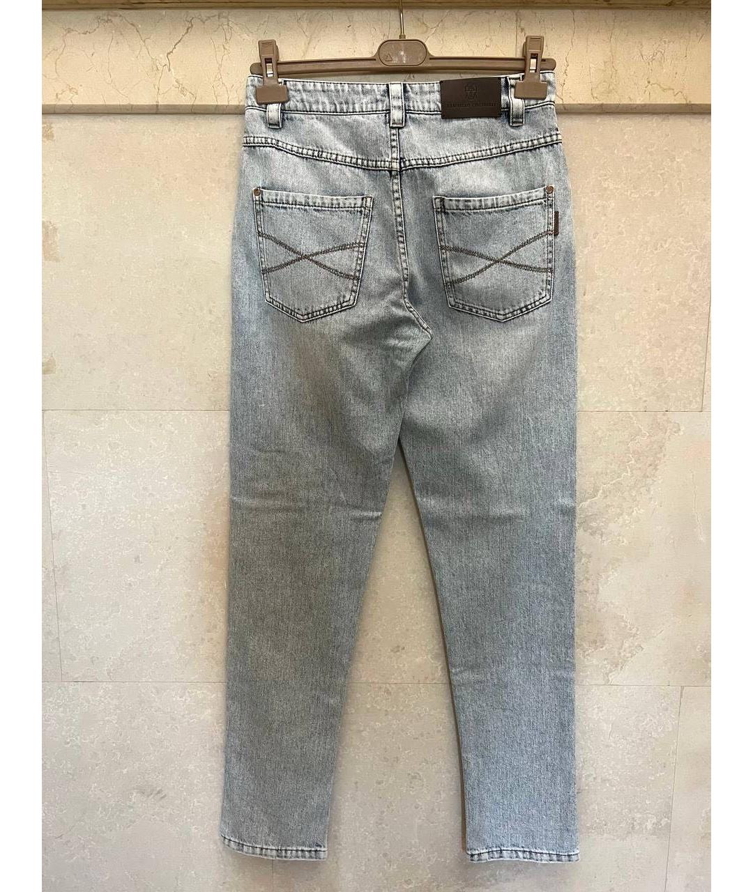 BRUNELLO CUCINELLI Голубые хлопковые джинсы слим, фото 3
