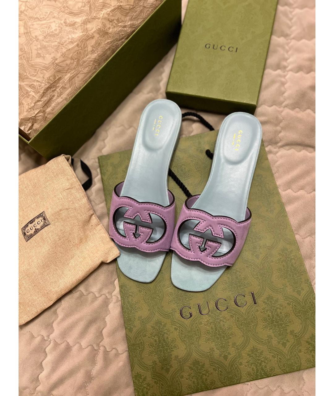 GUCCI Голубые кожаные шлепанцы, фото 5