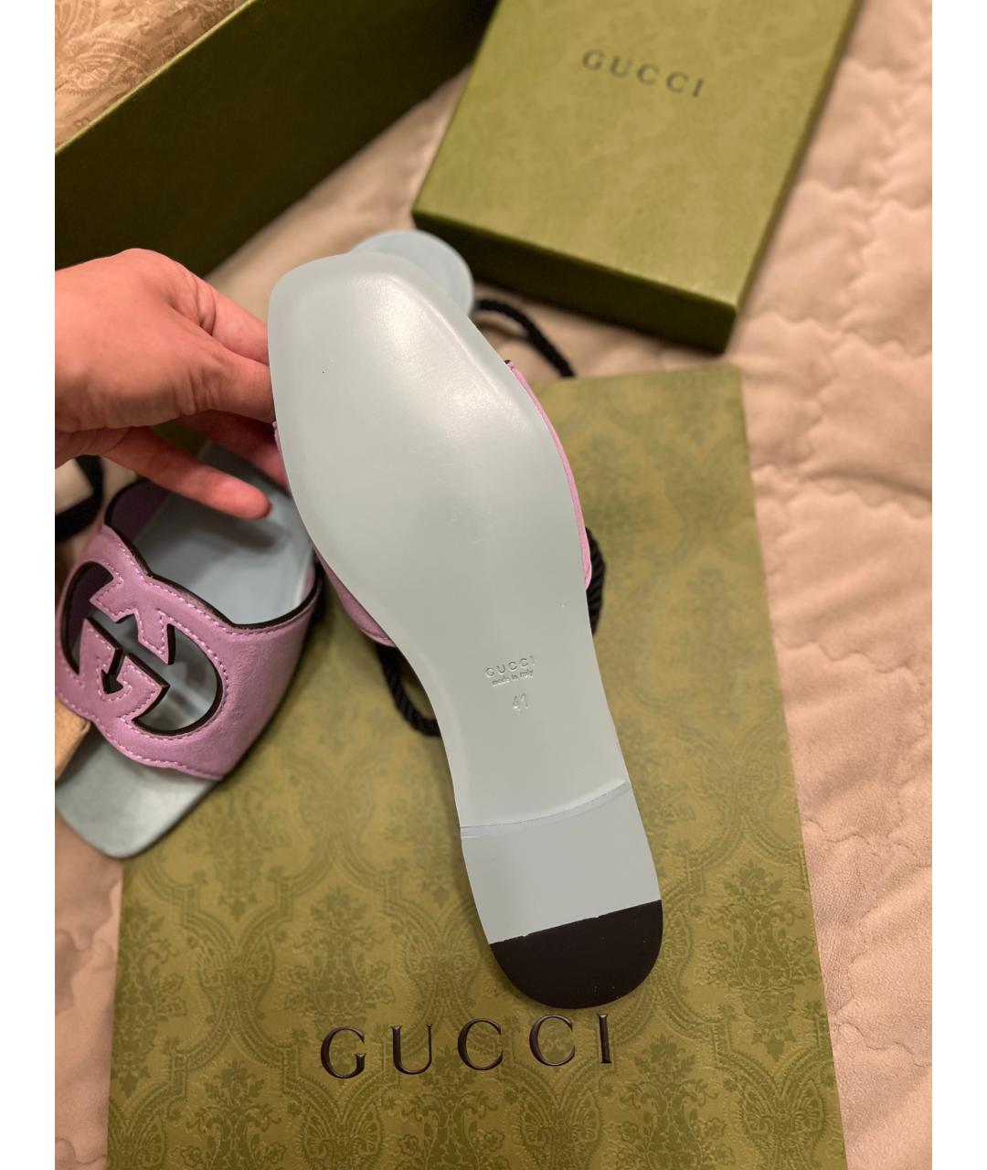 GUCCI Голубые кожаные шлепанцы, фото 4